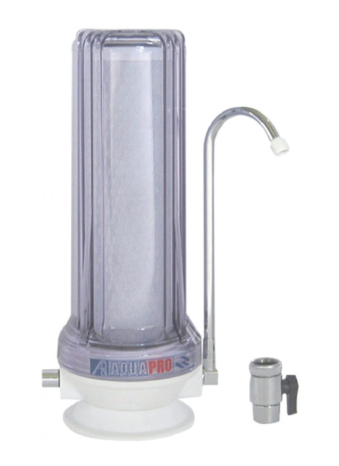Purificateur d’eau de comptoir AquaPro APF-2 – Boîtier transparent avec filtre charbon actif