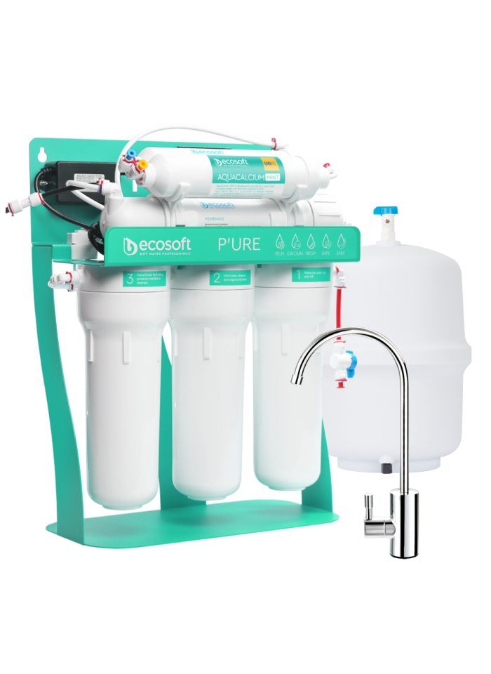 Filtre à osmose inverse PURE AquaCalcium Mint avec pompe sur support métallique 