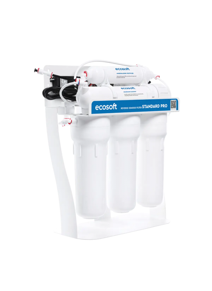 Filtre à osmose inverse Ecosoft Standard PRO avec minéralisation et pompe sur support métallique 
