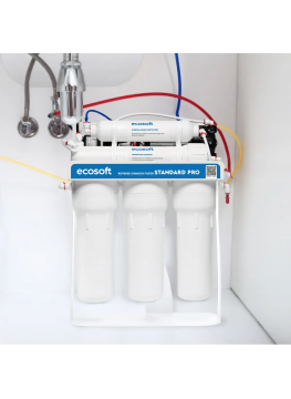 Filtre à osmose inverse Ecosoft Standard PRO avec minéralisation et pompe sur support métallique 
