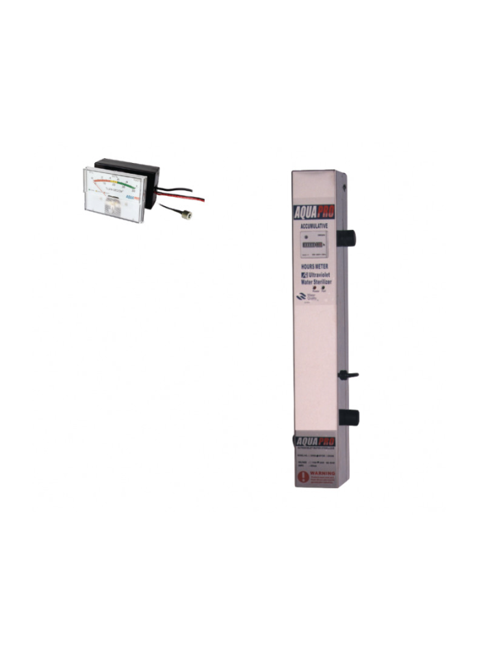 Stérilisateur UV Aquapro 6GPM vertical avec moniteur d'intensité lumière UV – 20W – 1362 L/h