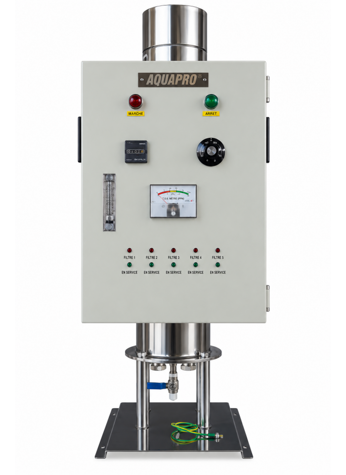 Stérilisateur UV AQUAPRO Vertical 60 GPM – 200 W – Inox 316 – Boîtier de contrôle complet