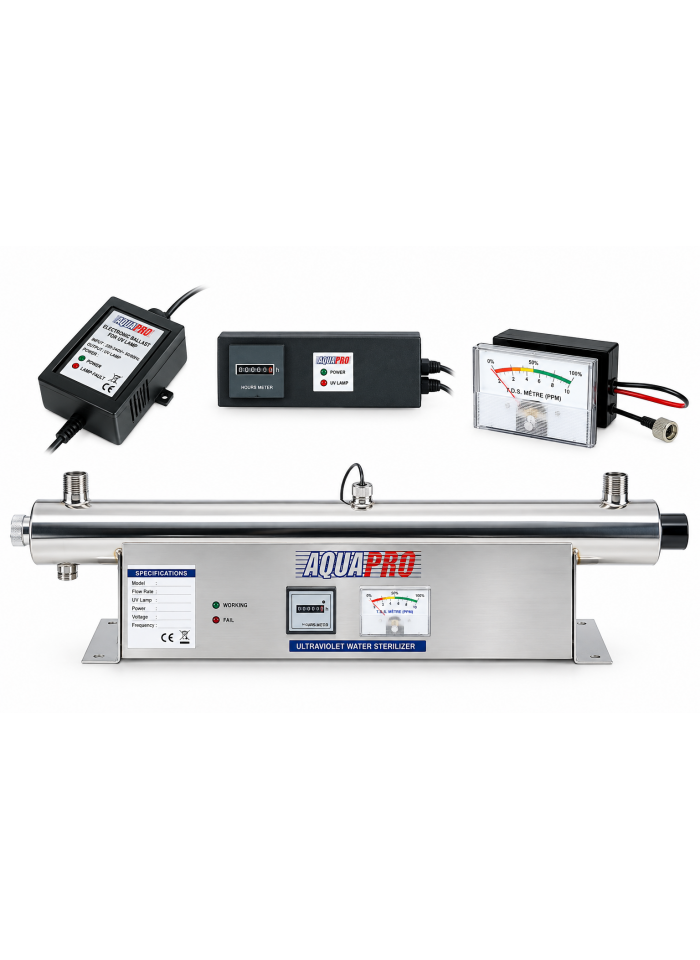 Stérilisateur UV Aquapro 12GPM – Timer et moniteur lumière UV – 40W – 2725 Lh – Raccords 34 NPT