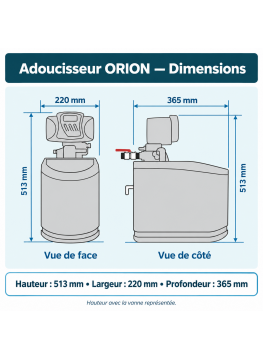 Dimension Adoucisseur Fleck 5600 SXT Orion 4 L