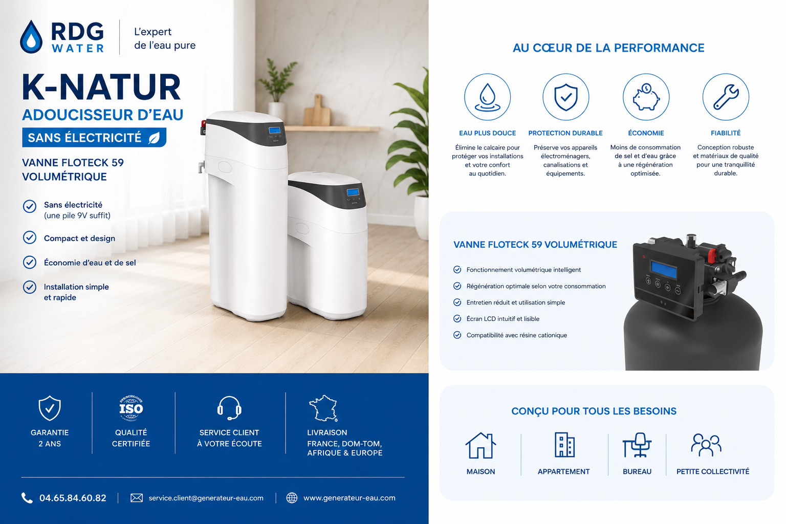 Adoucisseur Floteck K-Natur sans électricité, vanne Floteck 59