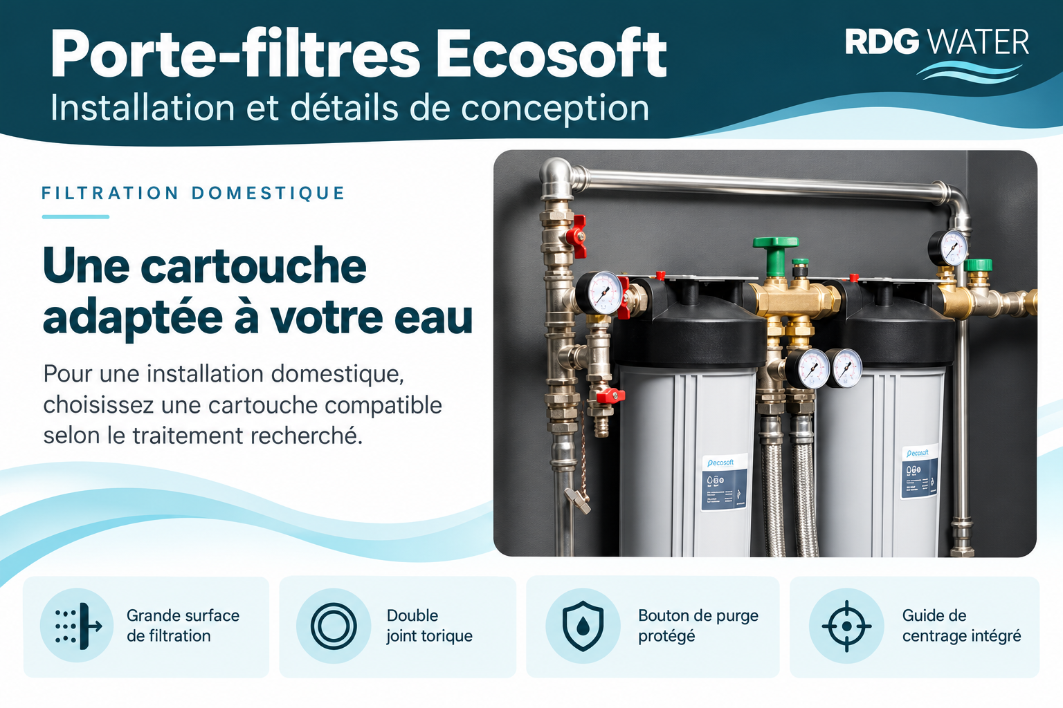 Exemple d’installation domestique de porte-filtres Ecosoft et détails de conception